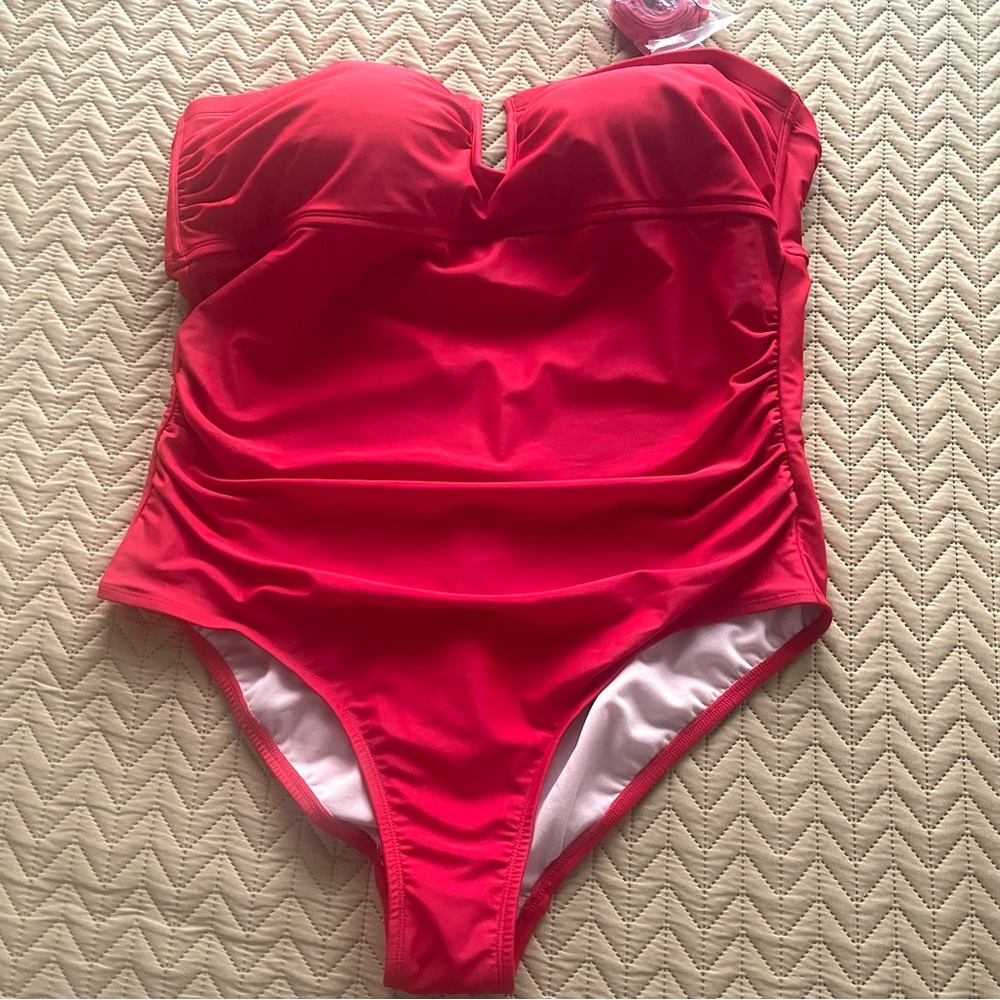 Kona Sol Women's U-Wire Full Coverage One Piece Swimsuit Size 22 Red NWOT